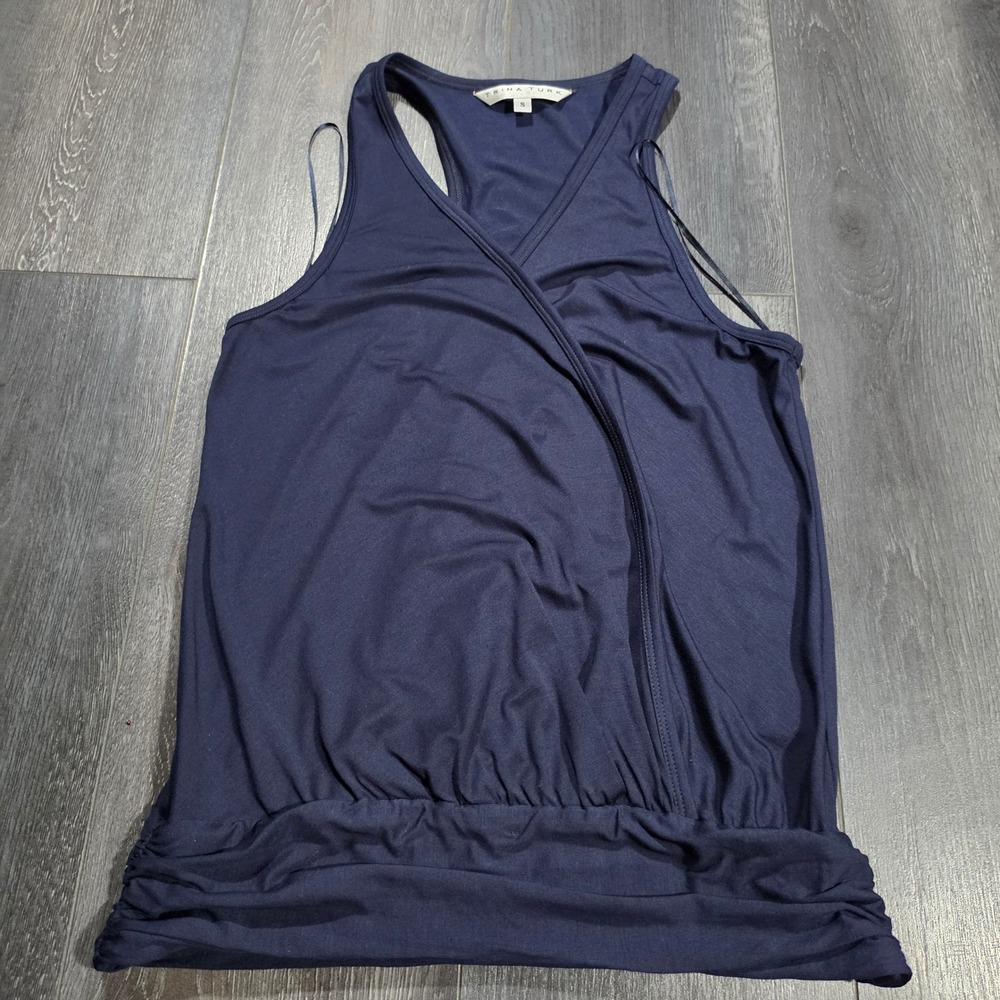 Trina‎ Turk Navy Blue Surplice Bubble Hem Tank Top 190117 Womens Small